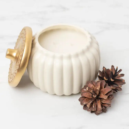 Harvest Ivory Ceramic Pumpkin Candle